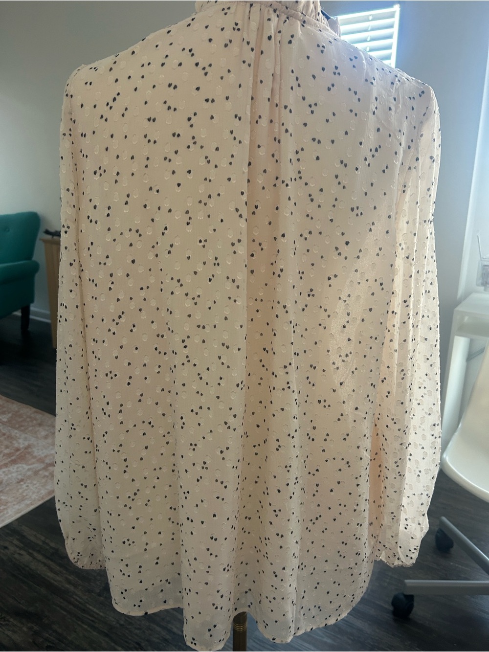 Hilary Radley Cream V-Neck Long-Sleeve Blouse with Black Dot Print - Picture 8 of 10